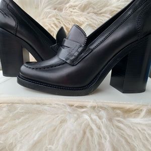 Burberry Black Leather Block Heel Penny Loafers